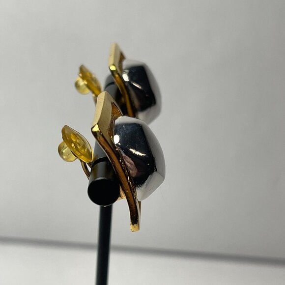 Chanel Vintage 24K Gold Plated and Silver Square Bead Clip-On Earrings- Preowned - Picture 3 of 12